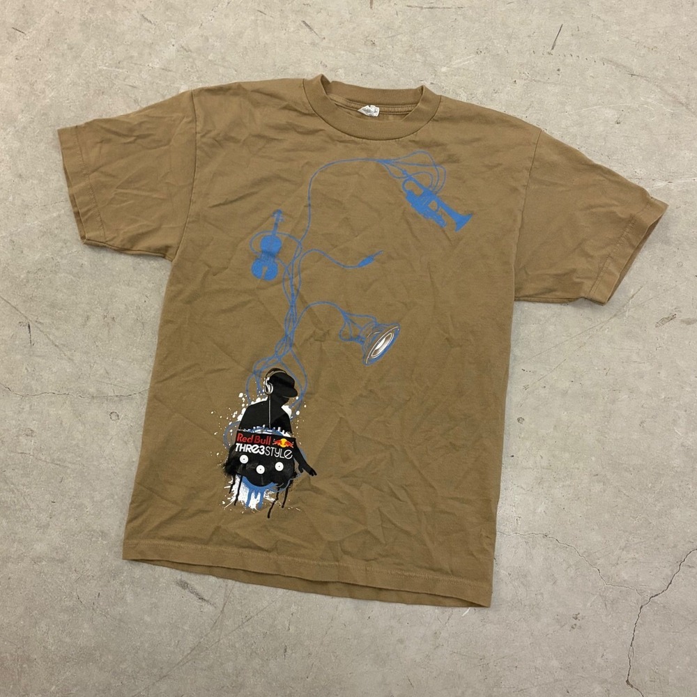 Red‎ Bull Thre3Style DJ Competition Graphic T-Shirt Tan Brown Mens Medium